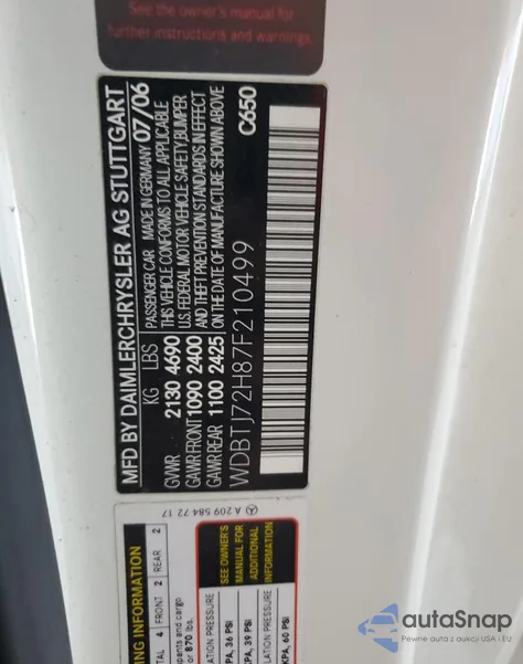 2007 Mercedes-Benz Clk 550 from USA, damaged, VIN WDBTJ72H87F210499